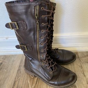 Brown combat boots